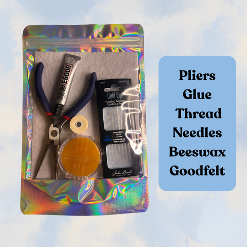 Beading Essentials Starter Kit - Pliers, Needles, Thread, Glue & Foundation