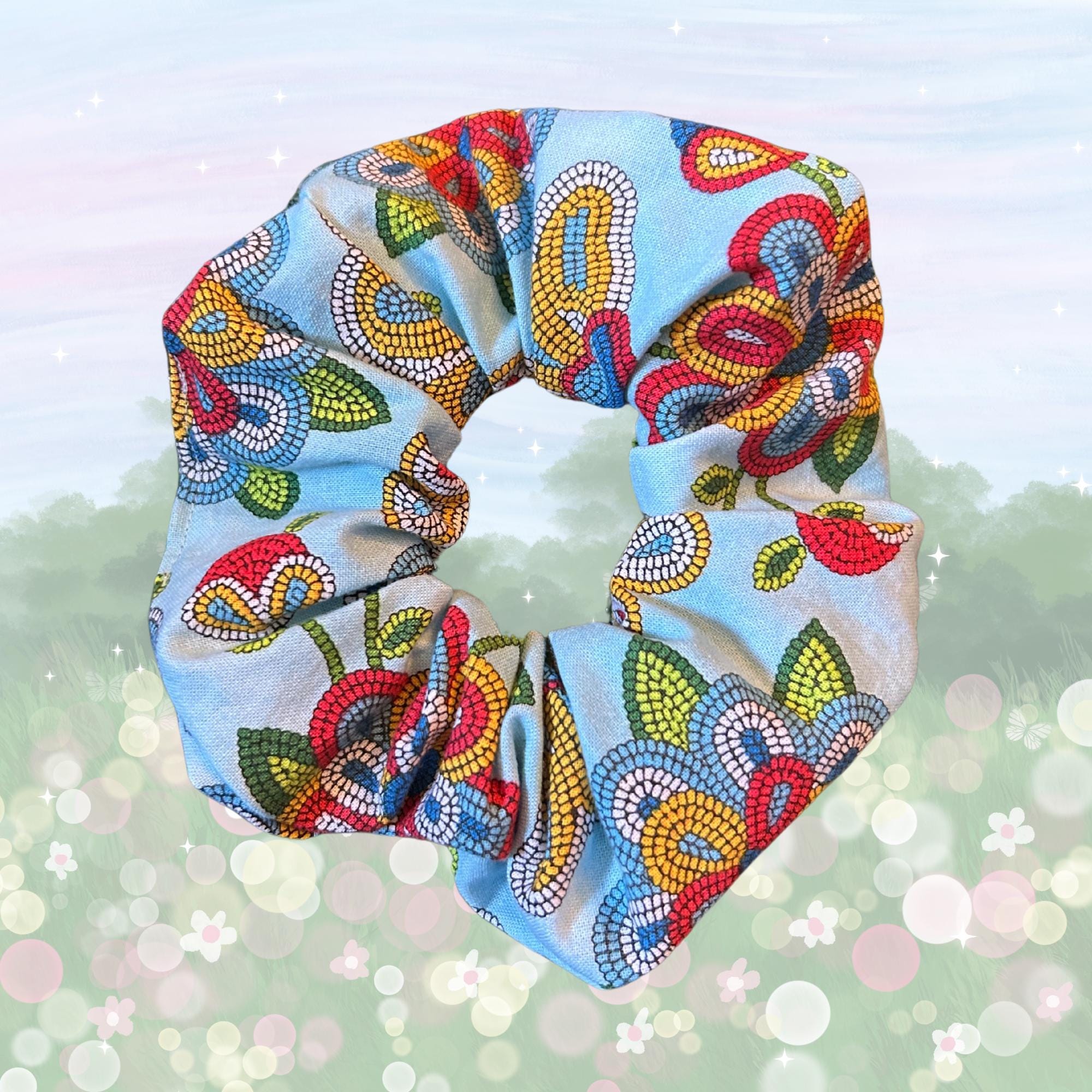 Handmade Floral Scrunchie: Indigenous Fabric Hair Tie