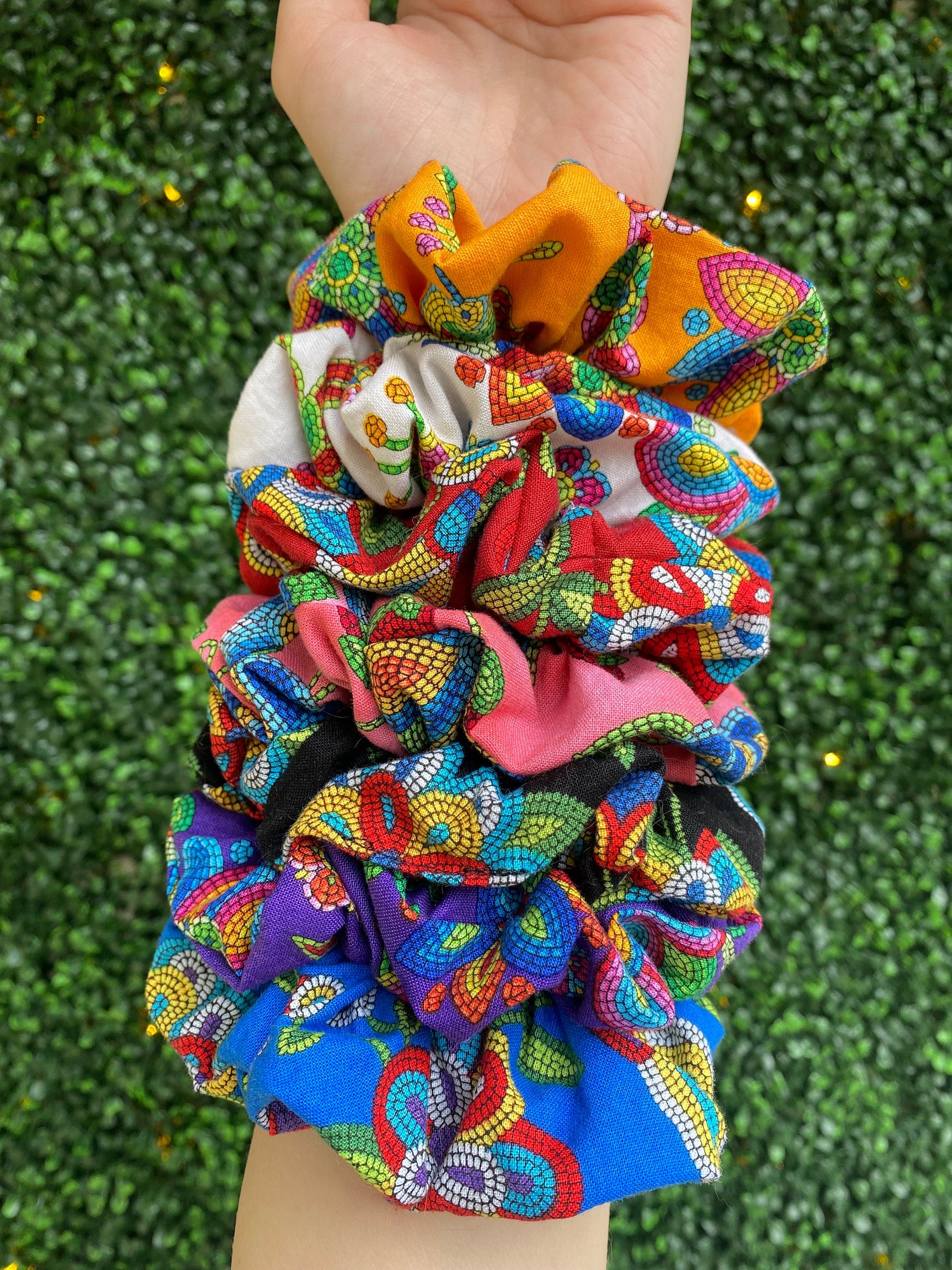 Handmade Indigenous Floral Scrunchie – Soft, Stylish Hair Accessory