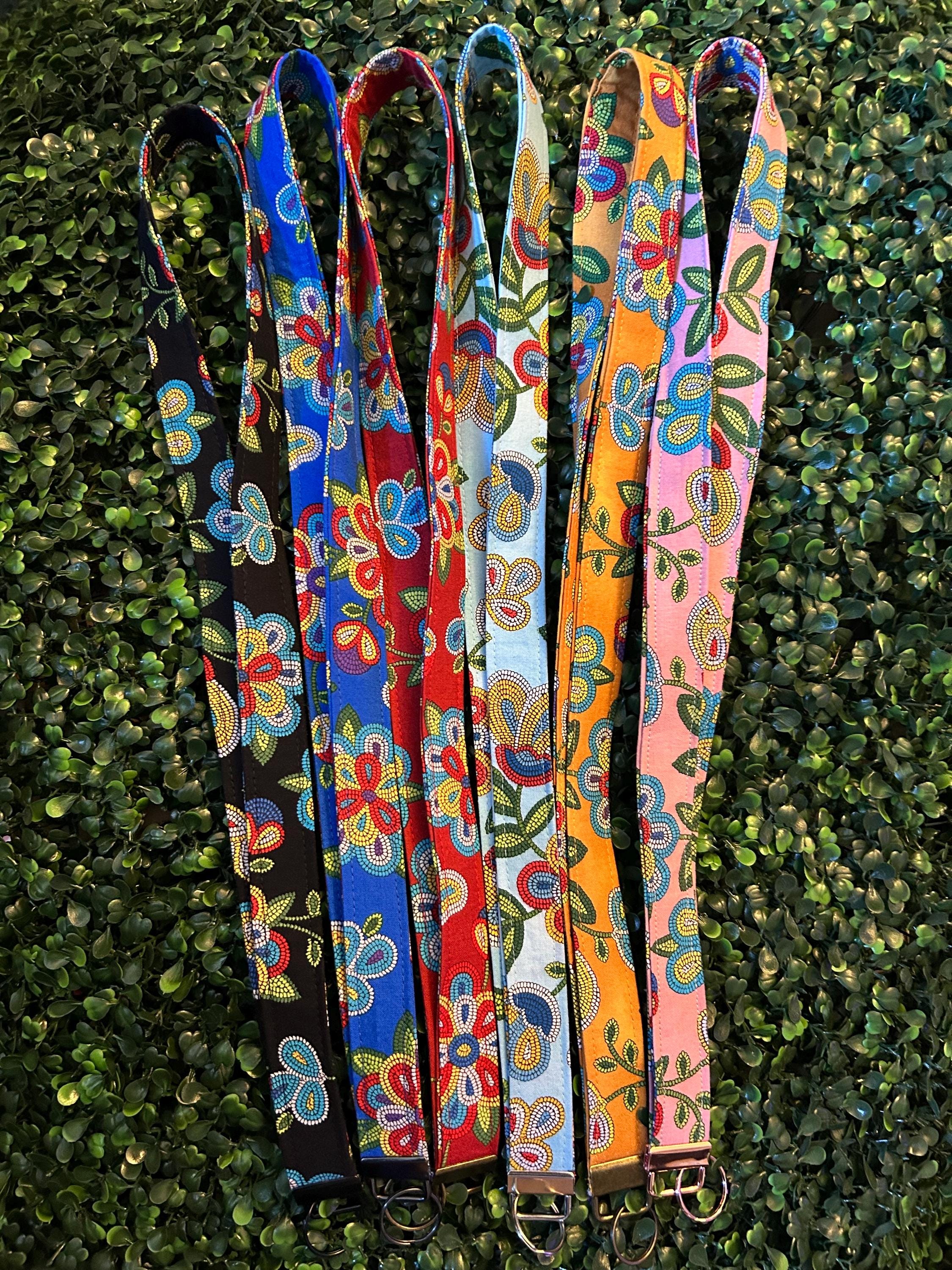 Pink Floral Lanyard | Handmade Keychain Badge Holder | Indigenous fabric