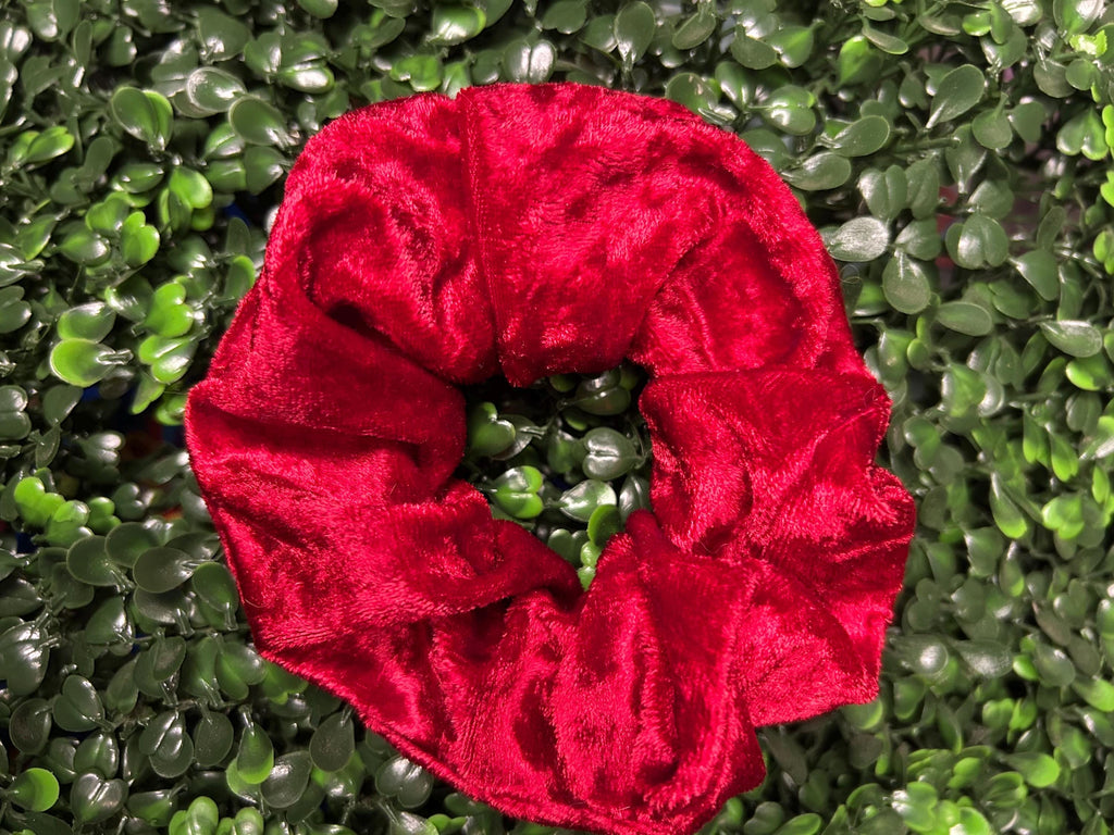Handmade Red Velvet Scrunchie: Soft Plush Hair Tie