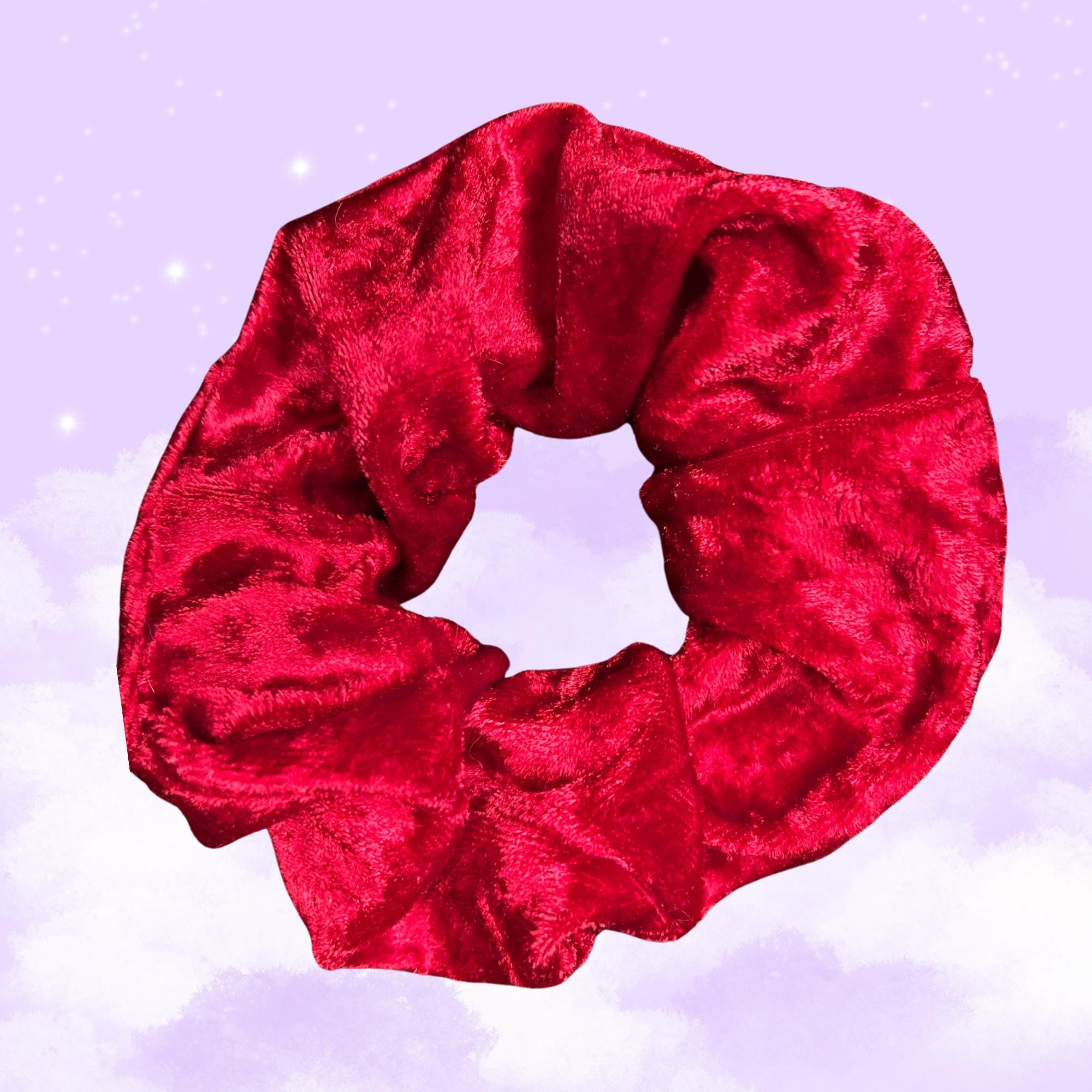Handmade Red Velvet Scrunchie: Soft Plush Hair Tie