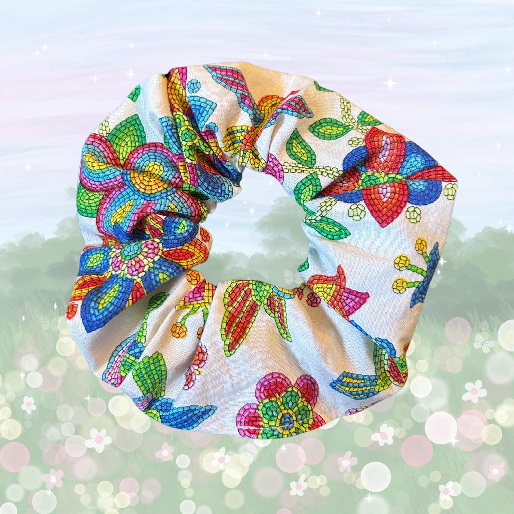 Handmade Floral Scrunchie: Indigenous Fabric Hair Tie