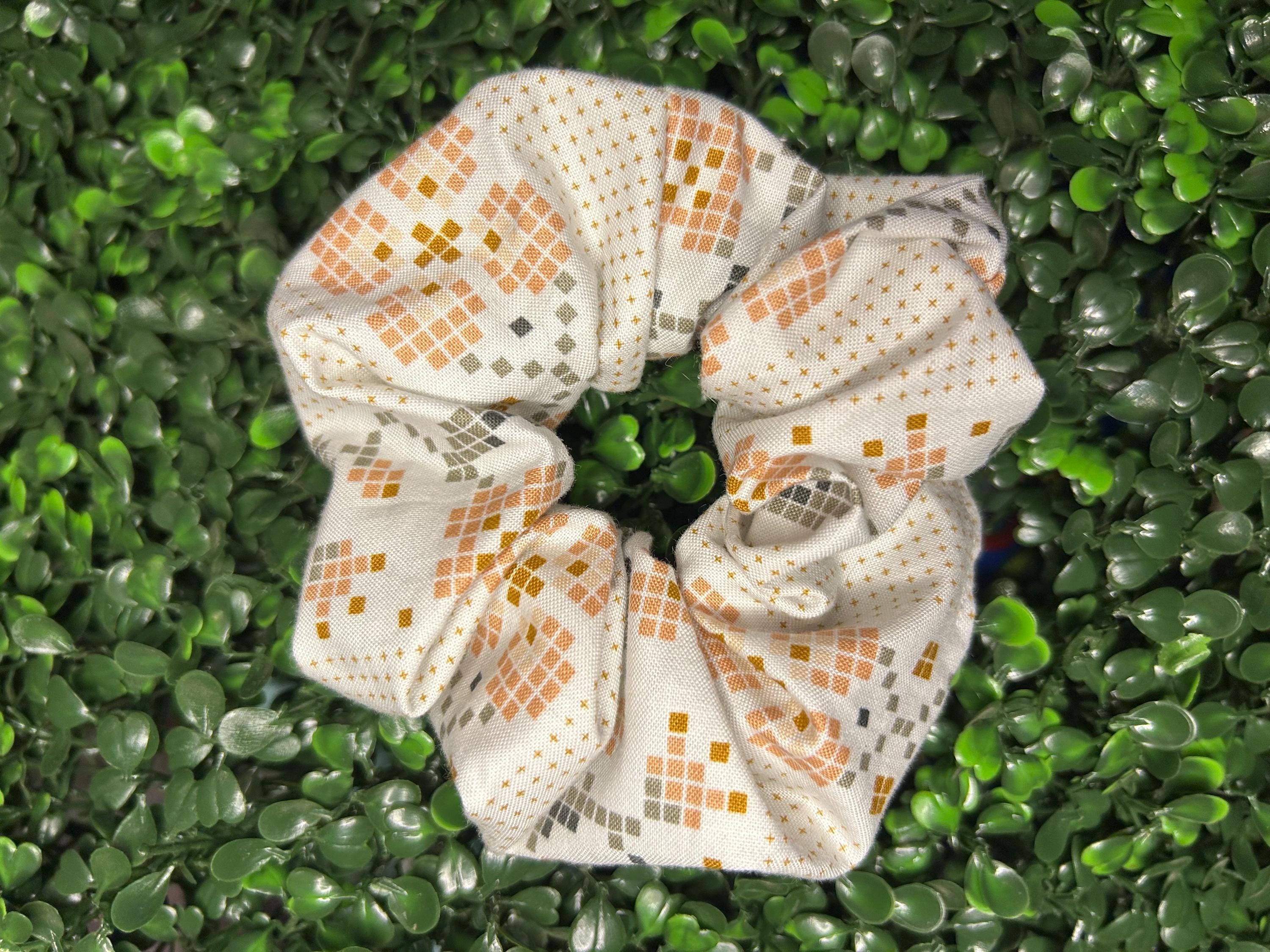 Handmade Cotton Scrunchie: Cross Stitch Style Hair Tie