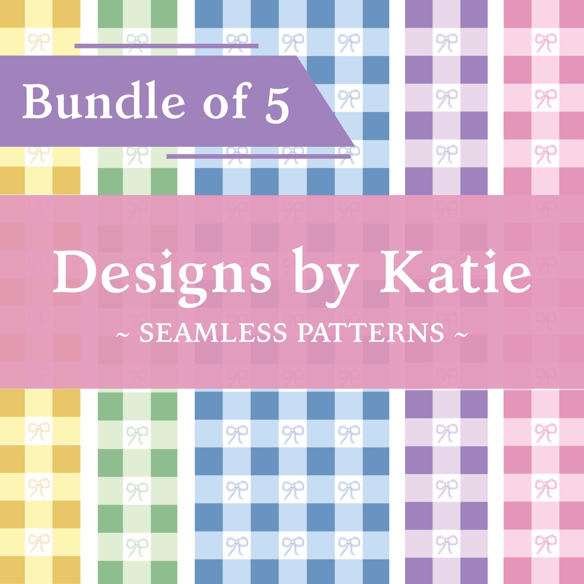 Gingham Bow Seamless Pattern Bundle – Colorful PNG, Commercial Use (Digital Download)