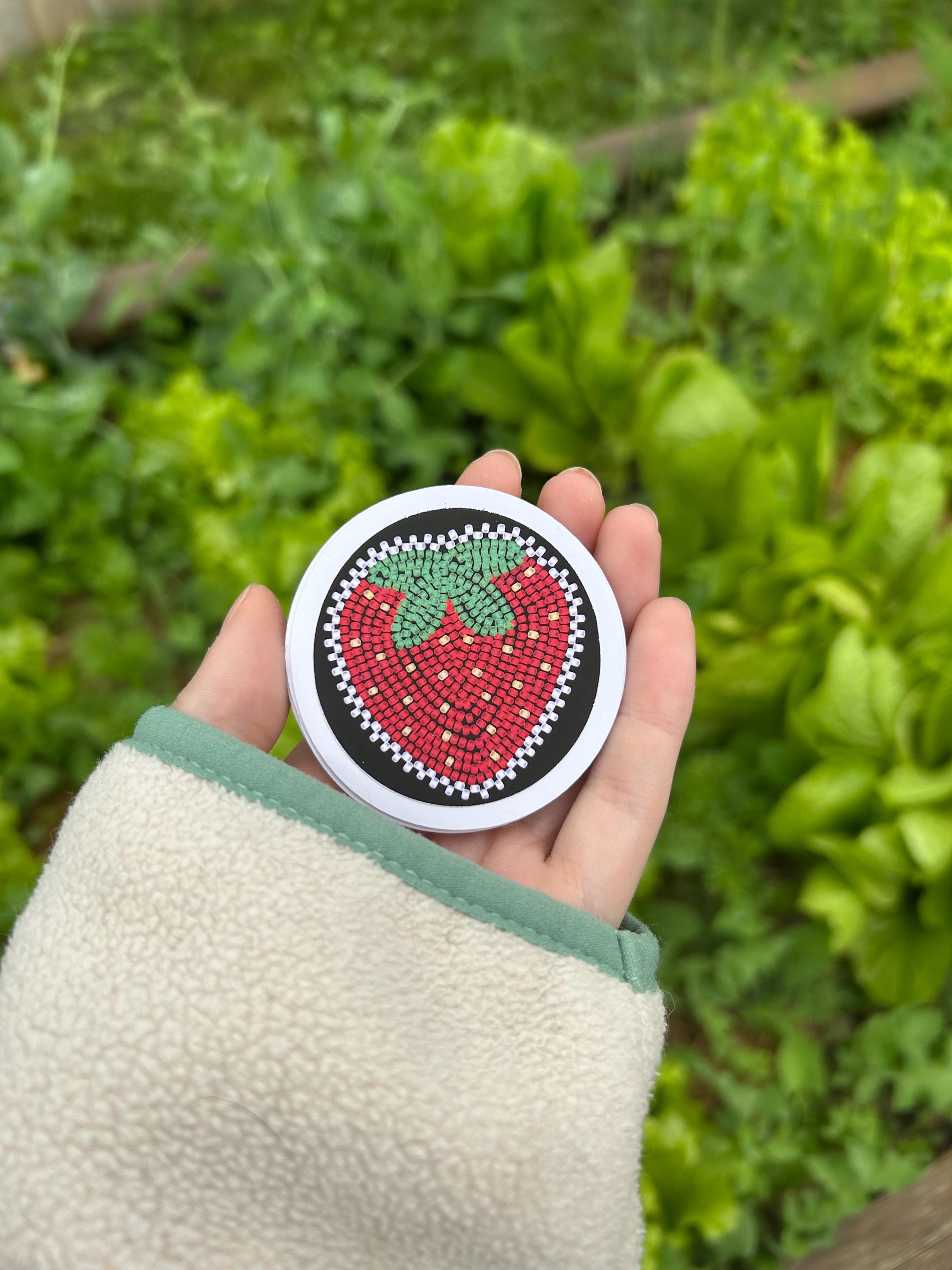 Beaded Strawberry Sticker – Glossy Viny | Indigenous-Inspired Art | Laptop & Water Bottle Decal | Métis
