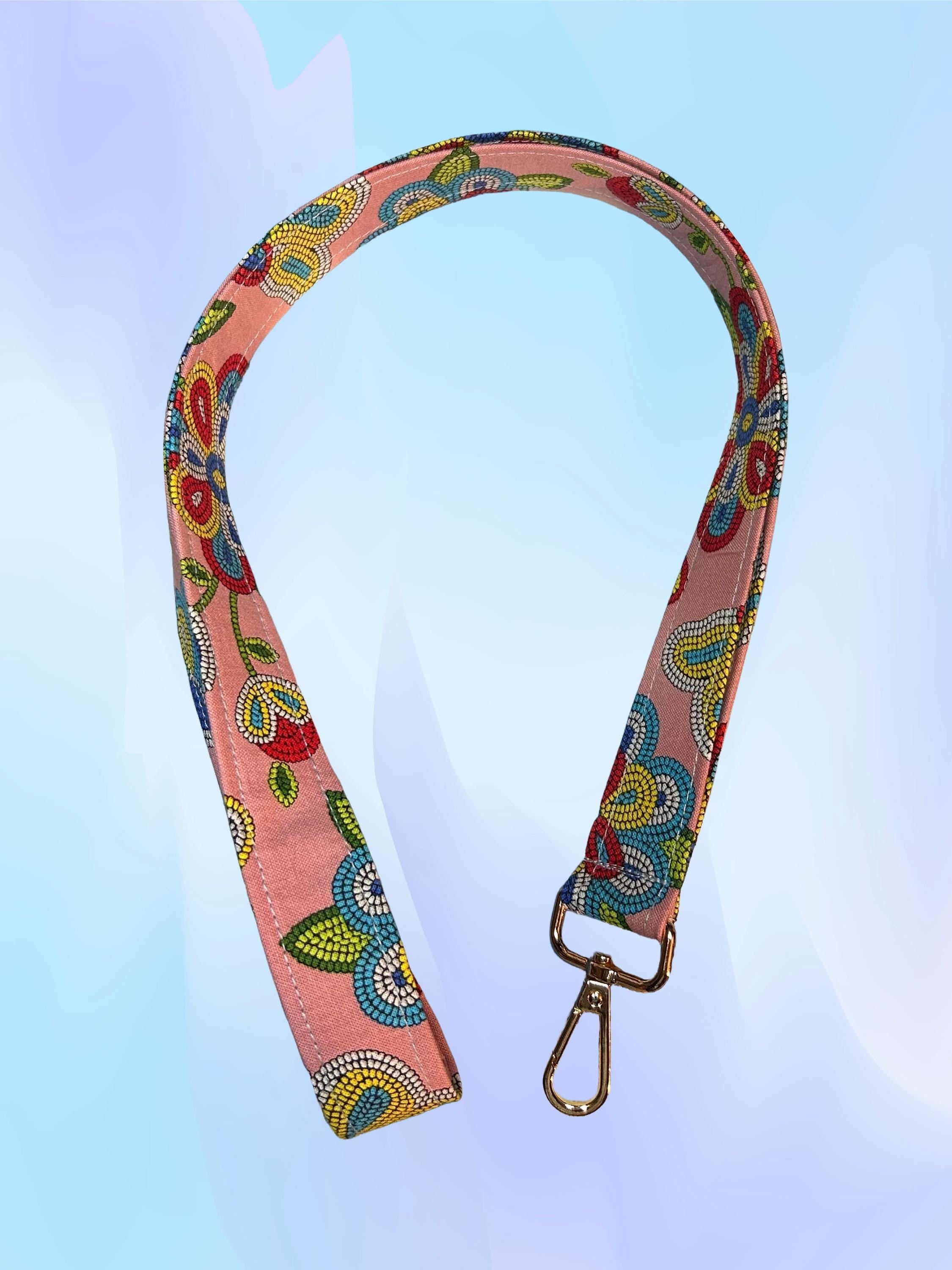 Pink Floral Lanyard | Handmade Keychain Badge Holder | Indigenous fabric