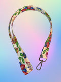 White Floral Beaded Hummingbird Lanyard | Handmade Keychain Badge Holder | Indigenous fabric