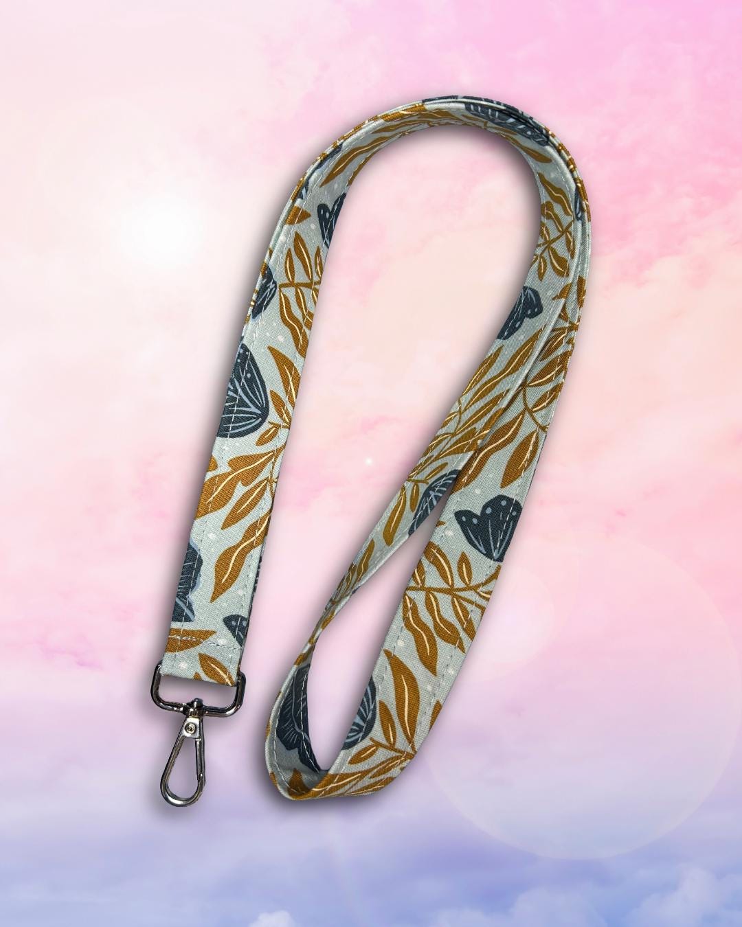 Blue Floral Cotton Lanyard | Handmade ID Badge Holder