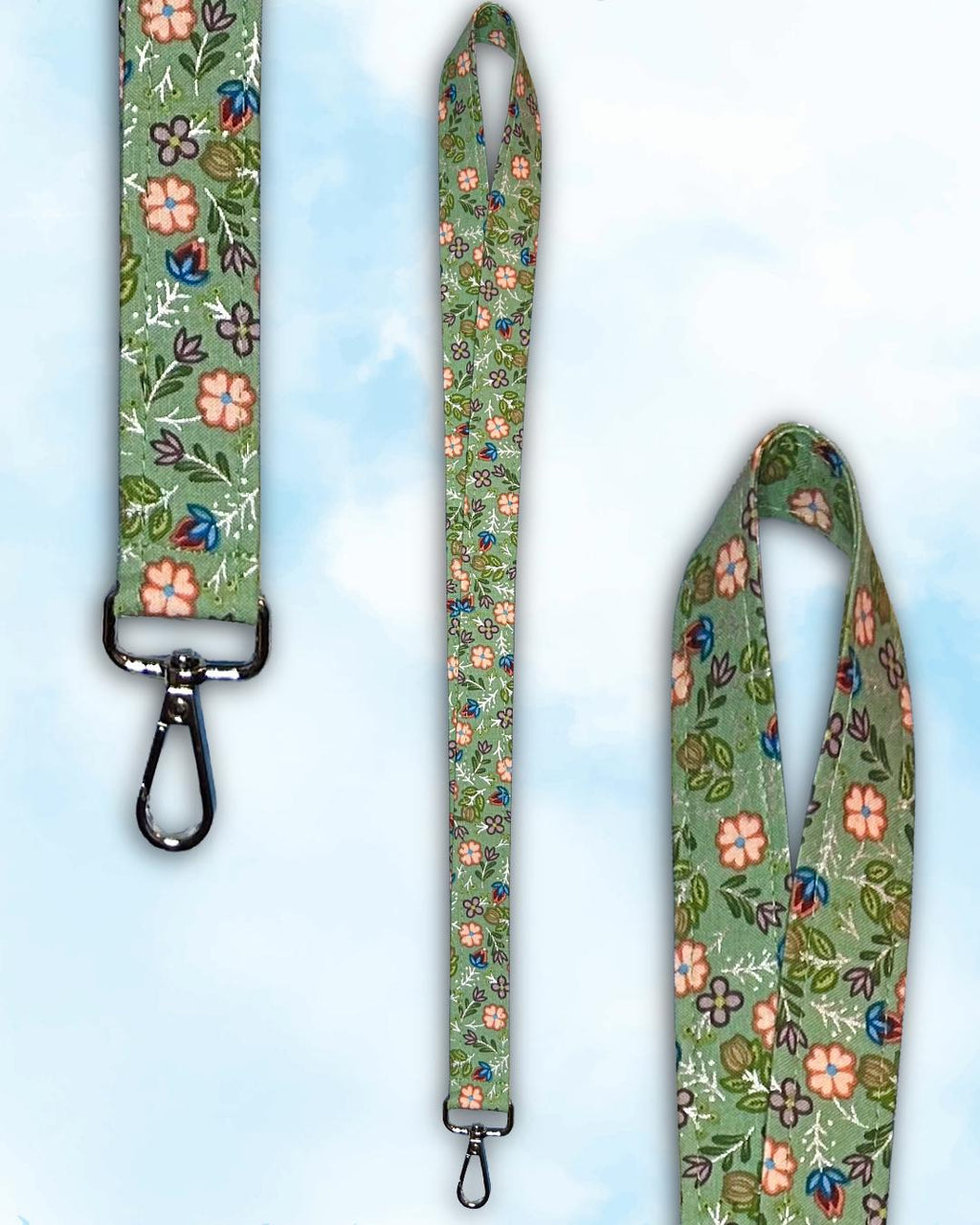 Floral Lanyard with Metallic Accents | Handmade Keychain Badge Holder | Indigenous fabric