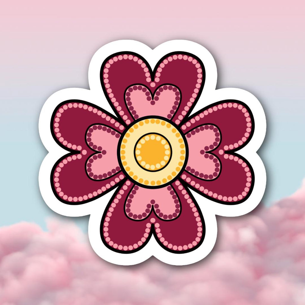 Métis Heart Floral Dot Art Vinyl Sticker | Beadwork Inspired Flower | Indigenous Decal