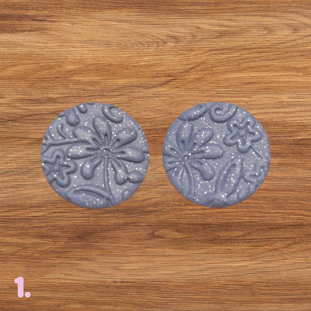 Polymer Clay Cabochons | Periwinkle Blue Glitter Floral Cabs | Textured Jewelry Making Supplies