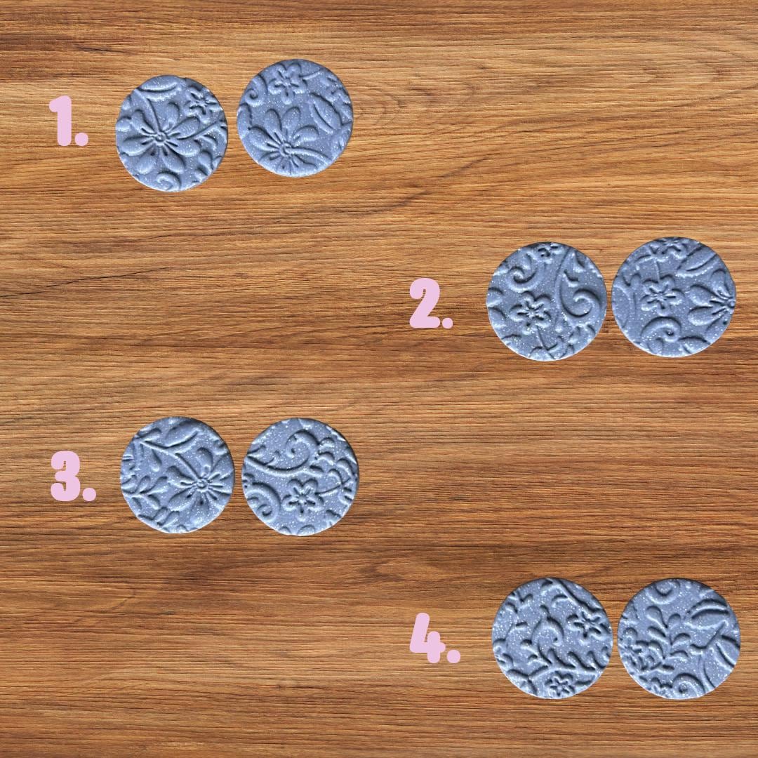 Polymer Clay Cabochons | Periwinkle Blue Glitter Floral Cabs | Textured Jewelry Making Supplies