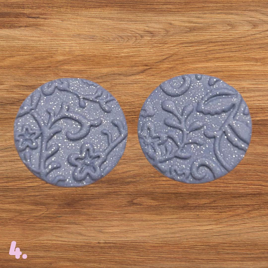 Polymer Clay Cabochons | Periwinkle Blue Glitter Floral Cabs | Textured Jewelry Making Supplies