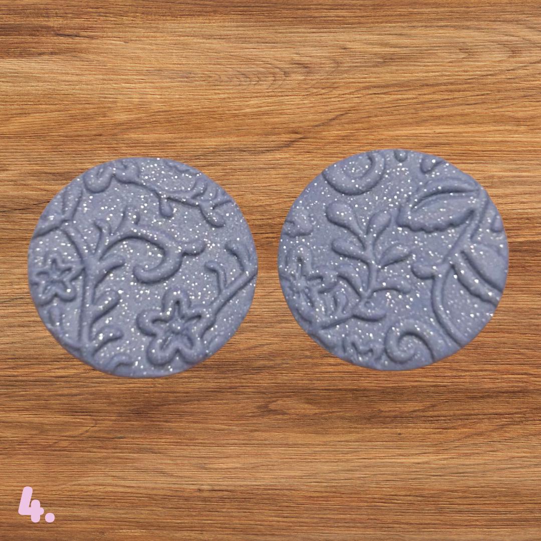 Polymer Clay Cabochons | Periwinkle Blue Glitter Floral Cabs | Textured Jewelry Making Supplies