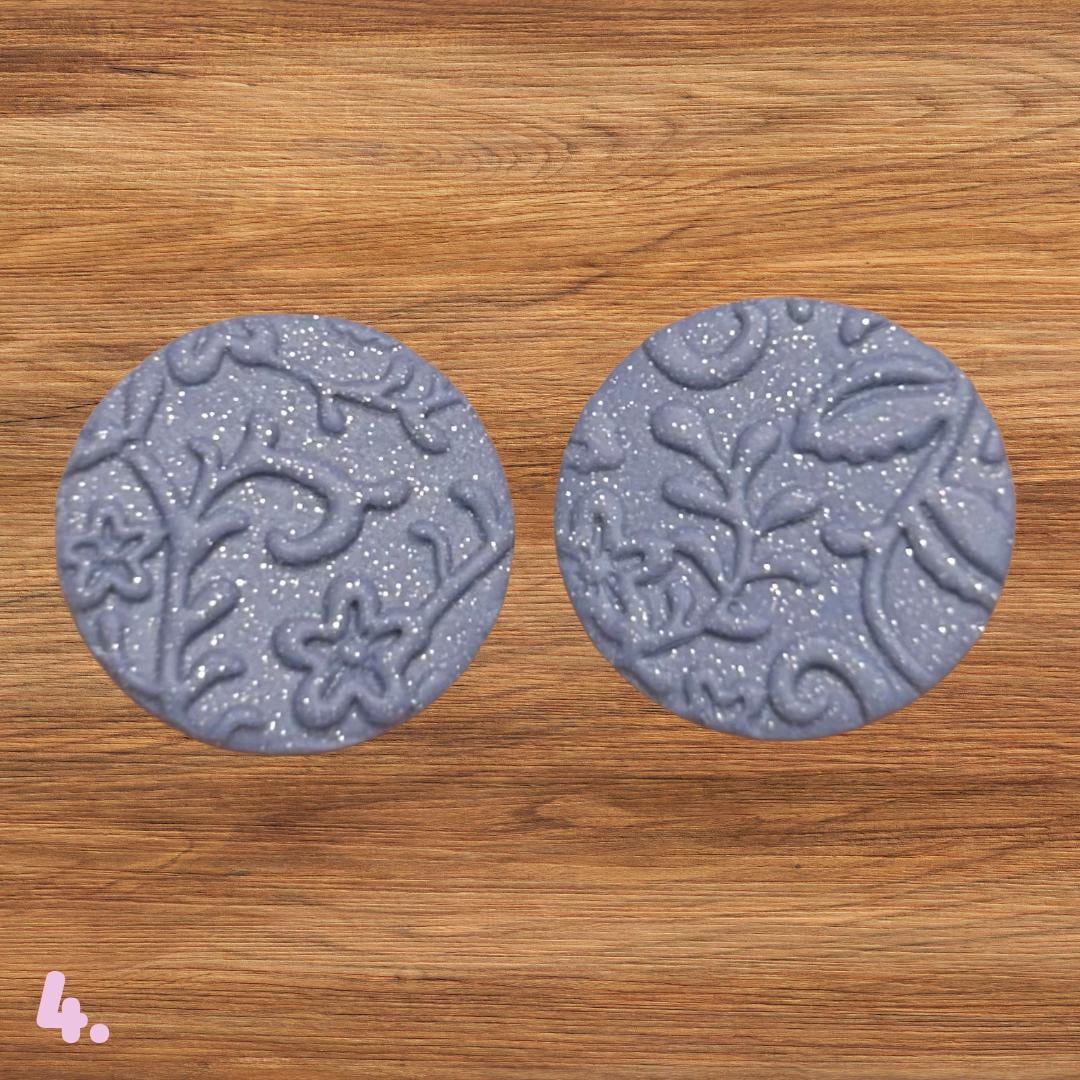 Polymer Clay Cabochons | Periwinkle Blue Glitter Floral Cabs | Textured Jewelry Making Supplies