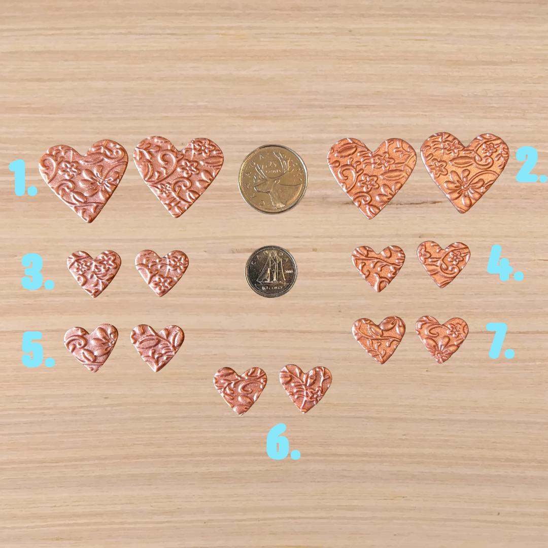 Polymer Clay Heart Cabochons | Rose Gold Floral Cabs | Textured Jewelry Making Supplies