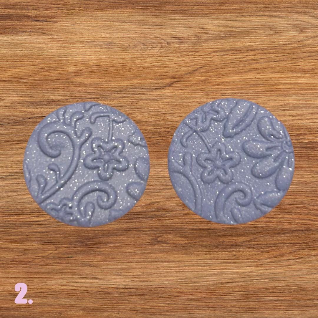 Polymer Clay Cabochons | Periwinkle Blue Glitter Floral Cabs | Textured Jewelry Making Supplies