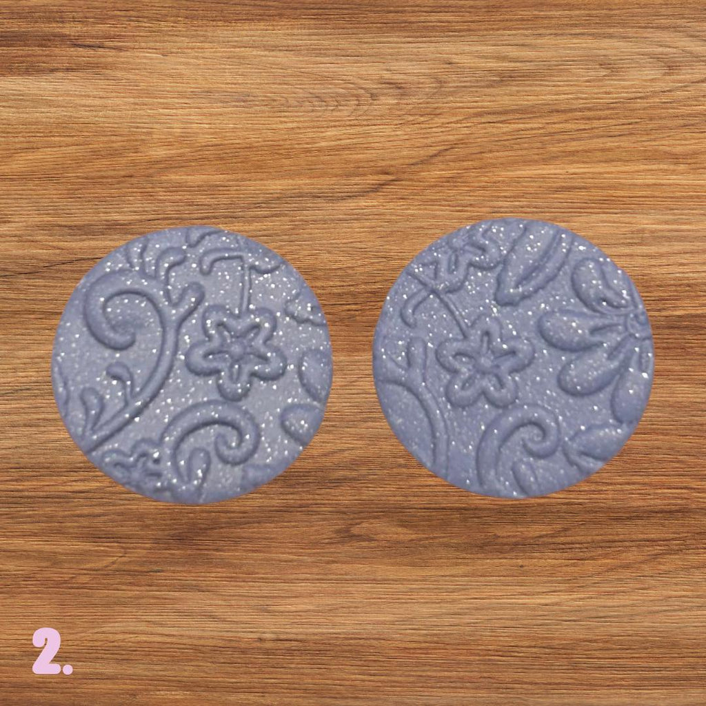 Polymer Clay Cabochons | Periwinkle Blue Glitter Floral Cabs | Textured Jewelry Making Supplies