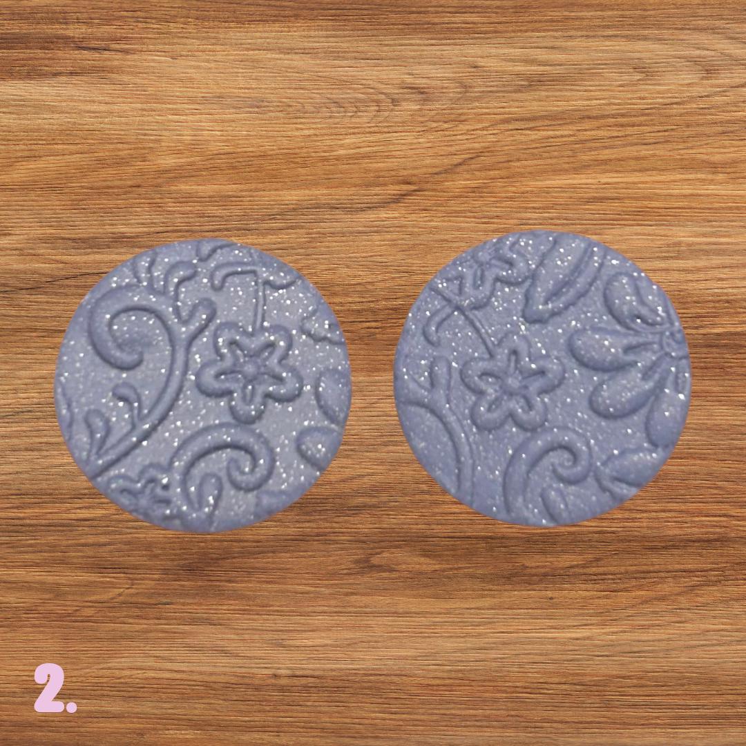 Polymer Clay Cabochons | Periwinkle Blue Glitter Floral Cabs | Textured Jewelry Making Supplies