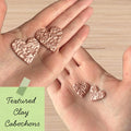 Polymer Clay Heart Cabochons | Rose Gold Floral Cabs | Textured Jewelry Making Supplies