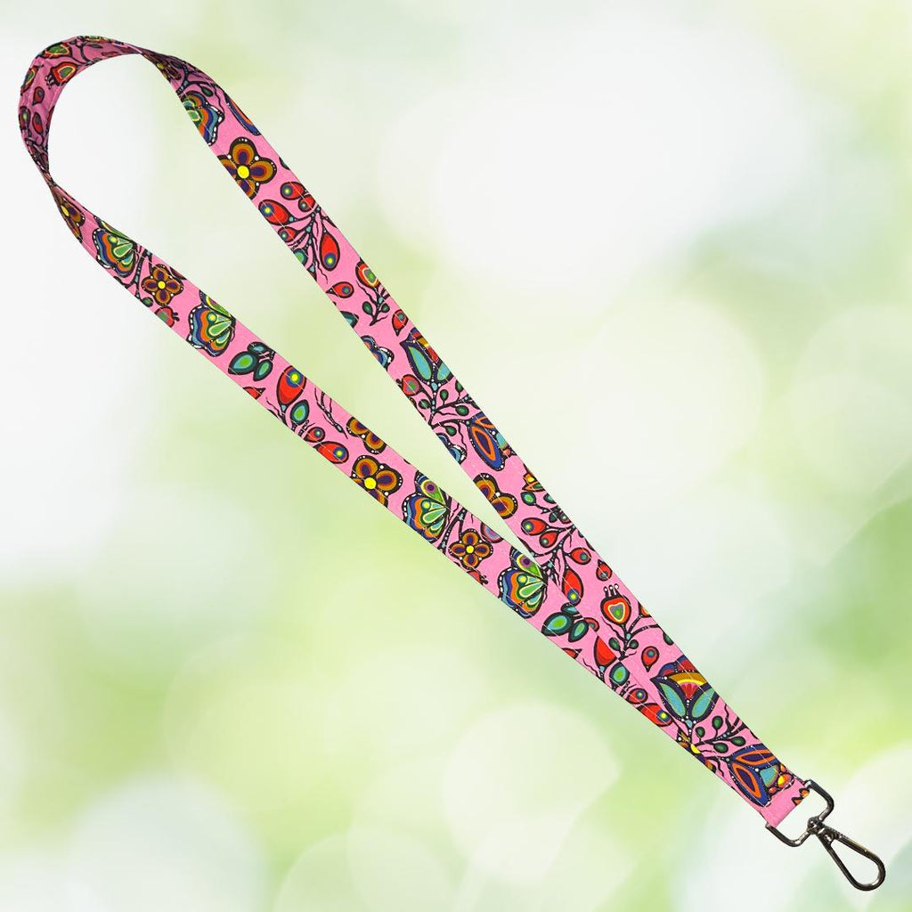 Ojibway Floral Lanyard | Handmade Keychain Badge Holder | Indigenous cotton fabric