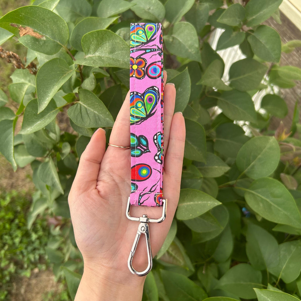 Ojibway Floral Wristlet | Handmade Keychain Badge Holder | Indigenous cotton fabric