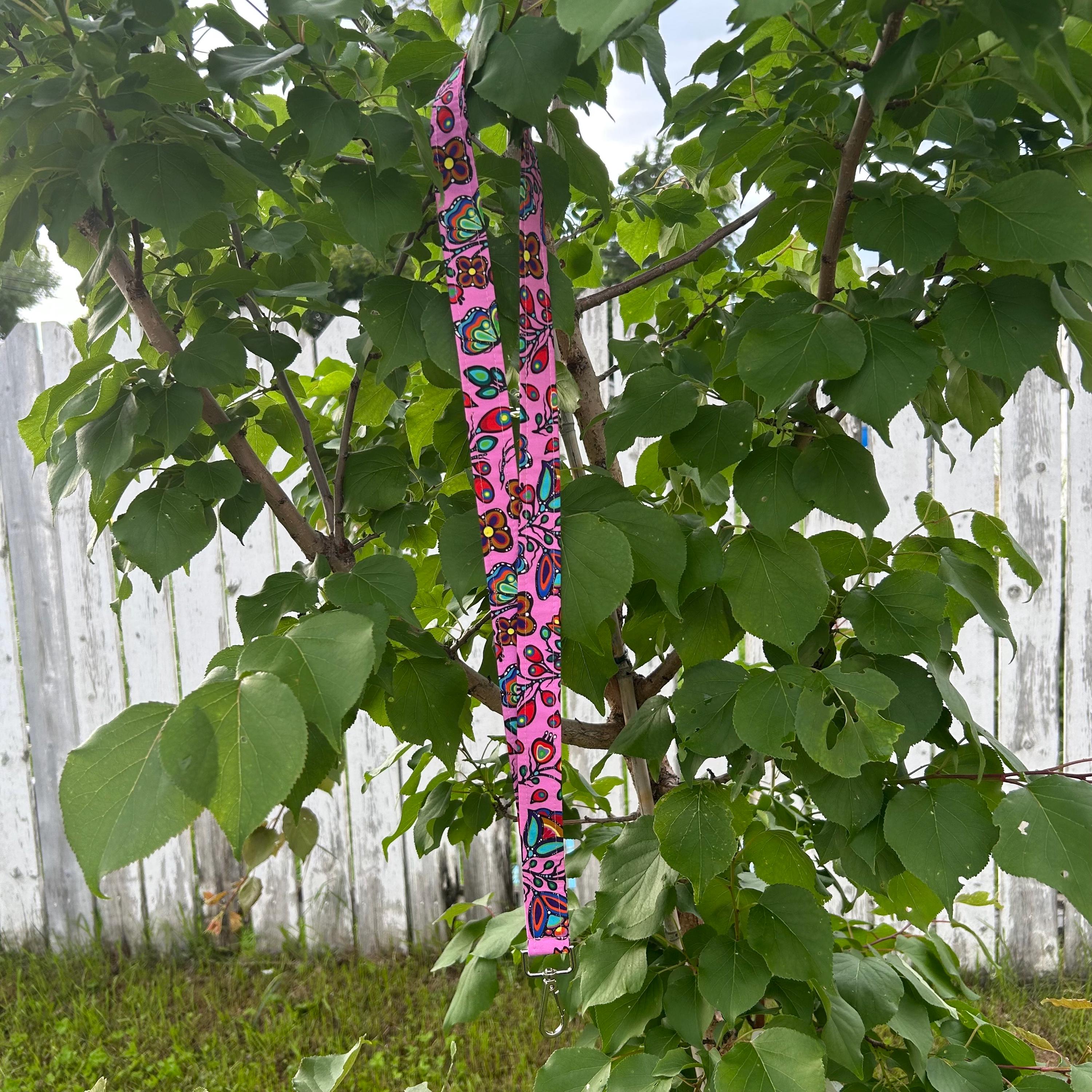 Ojibway Floral Lanyard | Handmade Keychain Badge Holder | Indigenous cotton fabric