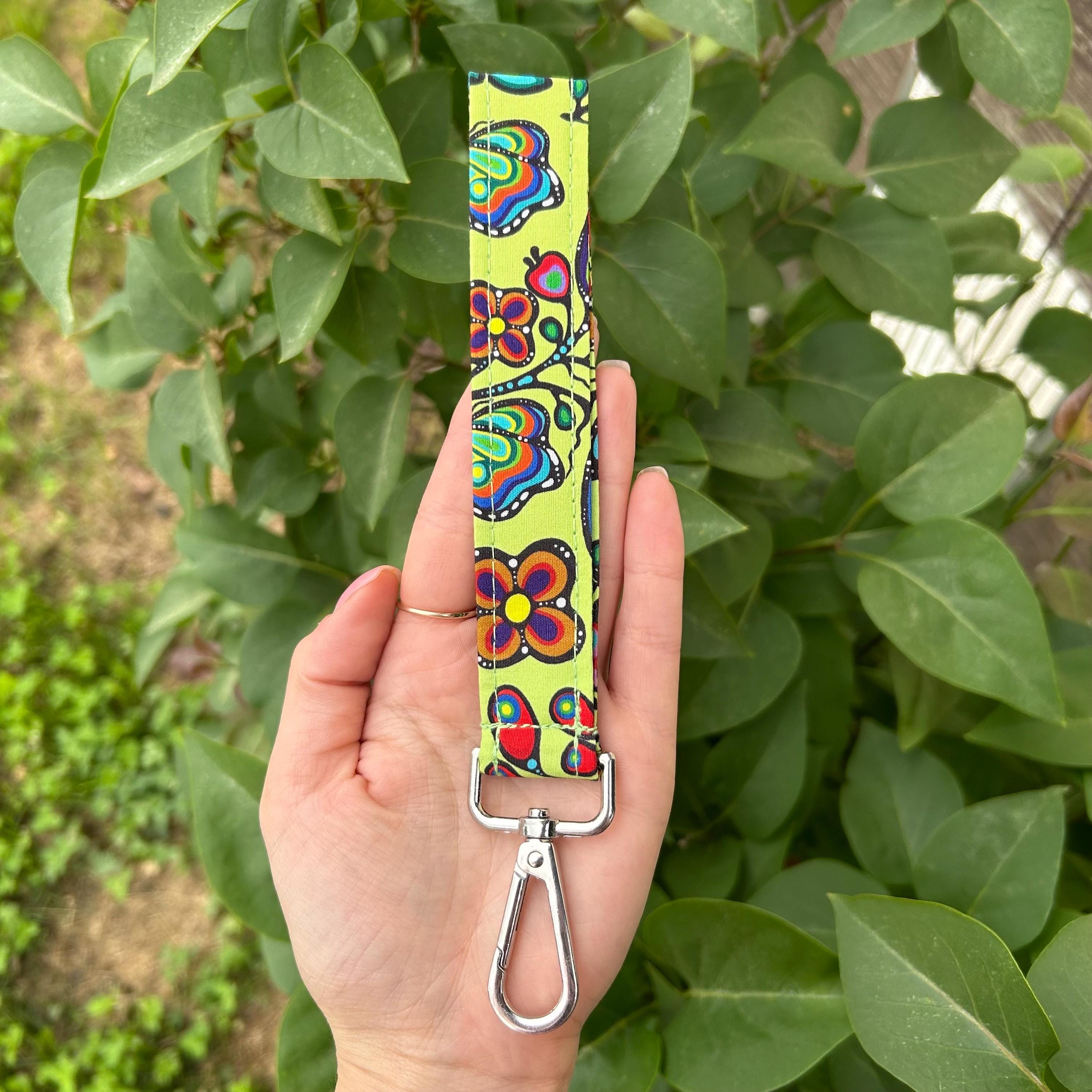 Ojibway Floral Wristlet | Handmade Keychain Badge Holder | Indigenous cotton fabric