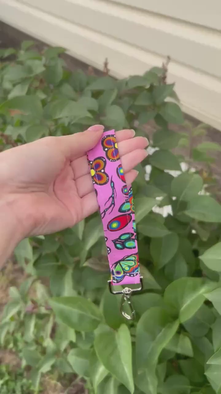 Ojibway Floral Wristlet | Handmade Keychain Badge Holder | Indigenous cotton fabric