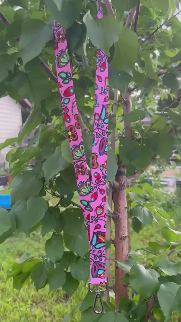 Ojibway Floral Lanyard | Handmade Keychain Badge Holder | Indigenous cotton fabric